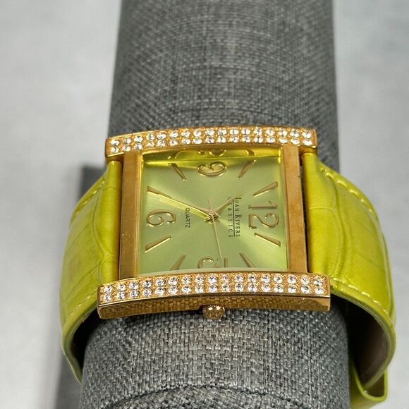 Joan Rivers Watch Womens 39mm Pave Bezel Green Embossed Band Quartz New Battery - Picture 3 of 11